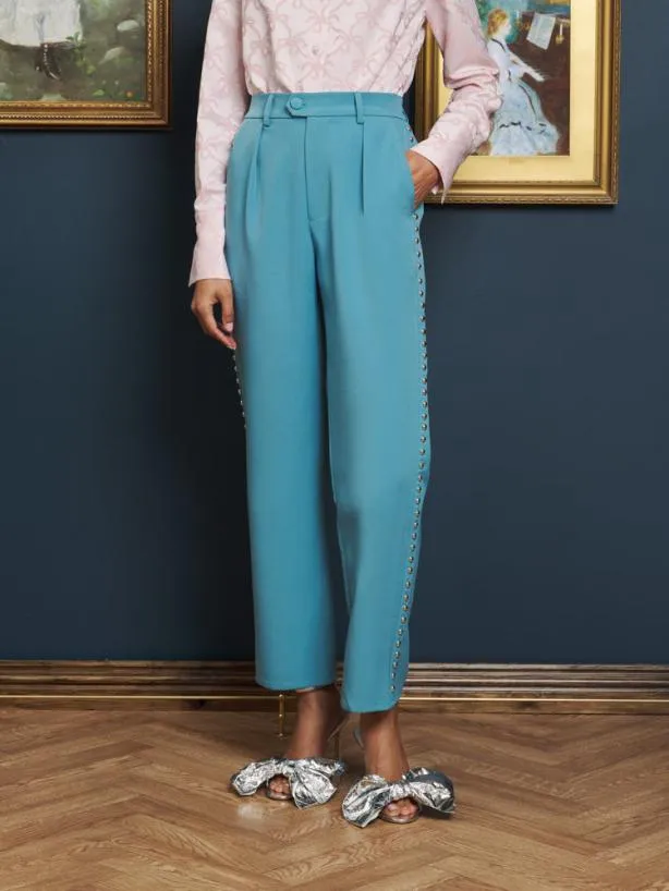 Sister Jane Bottoms Womenswear Layne Studded Trousers Cerulean Blue