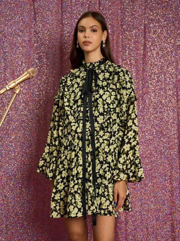 Sister Jane Dresses Womenswear Acoustic Floral Mini Dress Black Floral