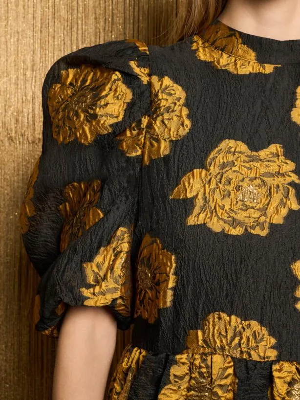 Sister Jane Dresses Womenswear DREAM Aretha Jacquard Midi Dress Golden Yellow Black