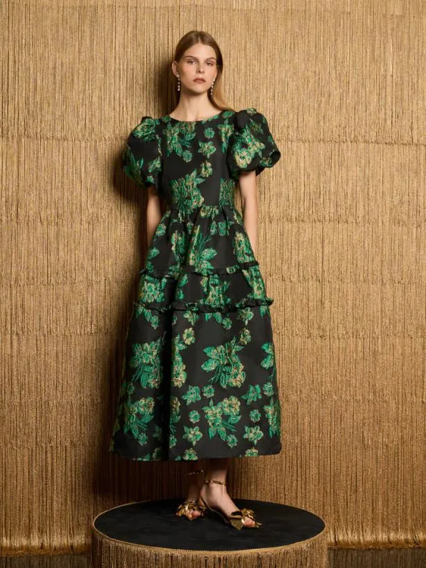 Sister Jane Dresses Womenswear DREAM Bonnie Jacquard Midi Dress Black Forest