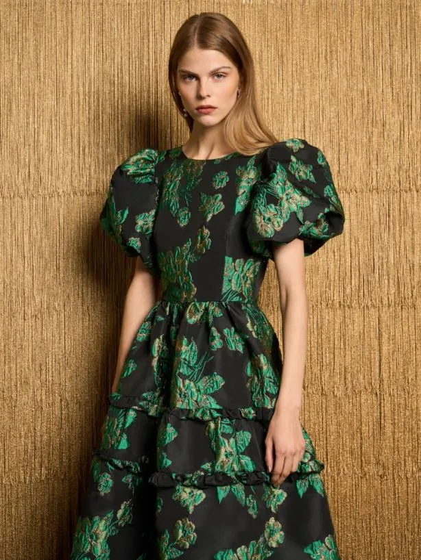 Sister Jane Dresses Womenswear DREAM Bonnie Jacquard Midi Dress Black Forest