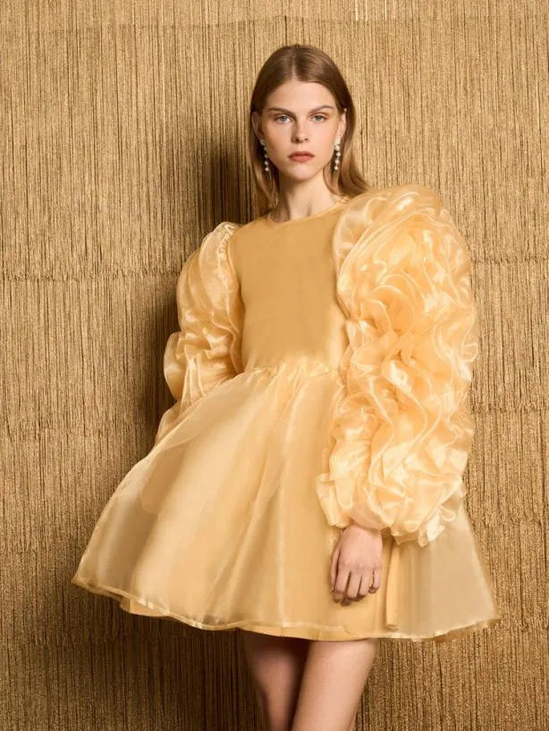 Sister Jane Dresses Womenswear DREAM Glitz Ruffle Mini Dress Yellow Gold