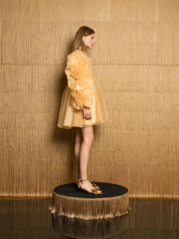 Sister Jane Dresses Womenswear DREAM Glitz Ruffle Mini Dress Yellow Gold