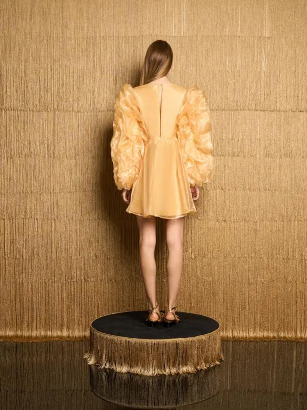 Sister Jane Dresses Womenswear DREAM Glitz Ruffle Mini Dress Yellow Gold