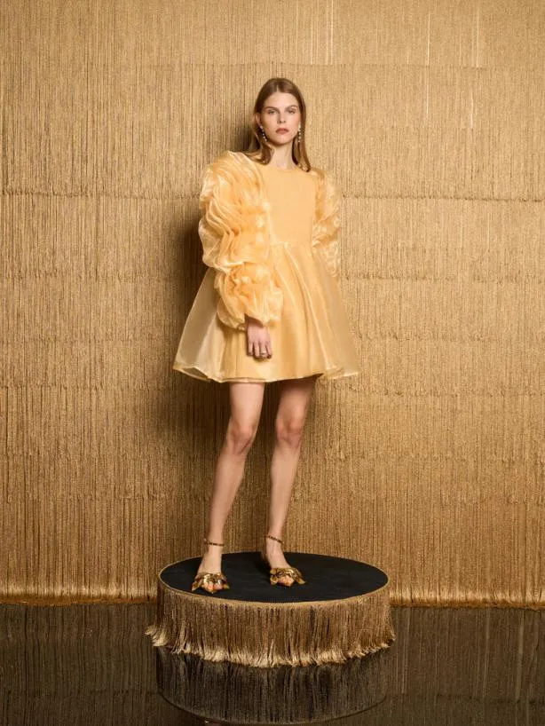Sister Jane Dresses Womenswear DREAM Glitz Ruffle Mini Dress Yellow Gold