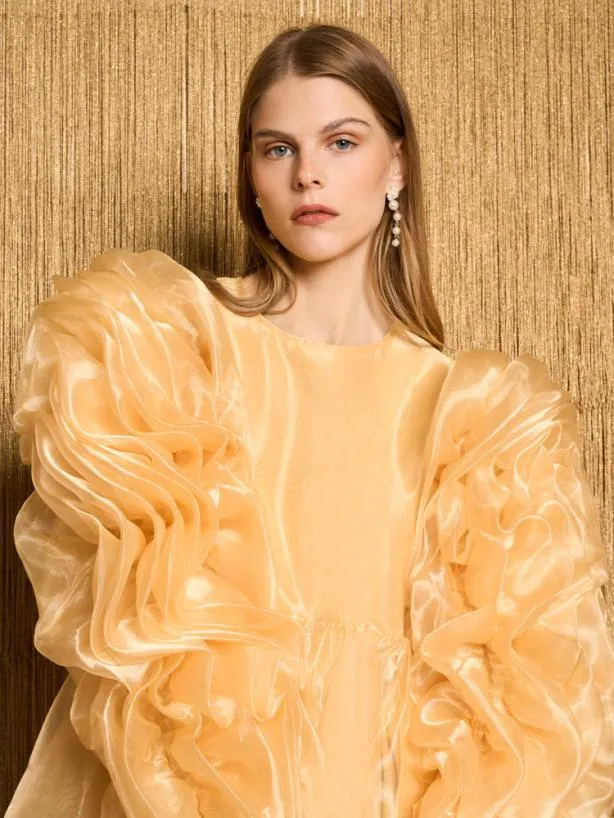 Sister Jane Dresses Womenswear DREAM Glitz Ruffle Mini Dress Yellow Gold