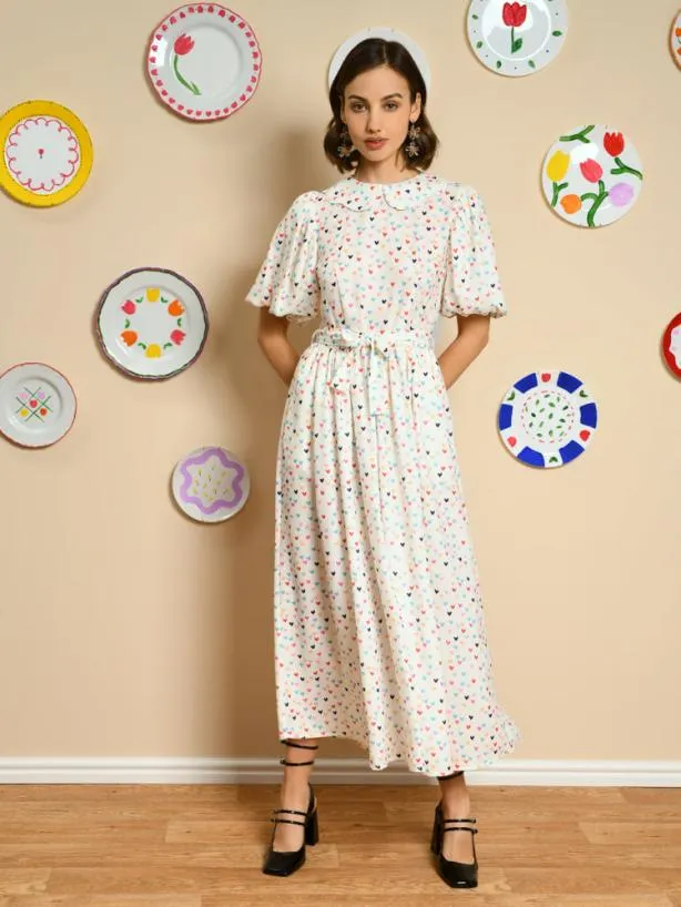 Sister Jane Dresses Womenswear Rainbow Hearts Midi Dress Snow White