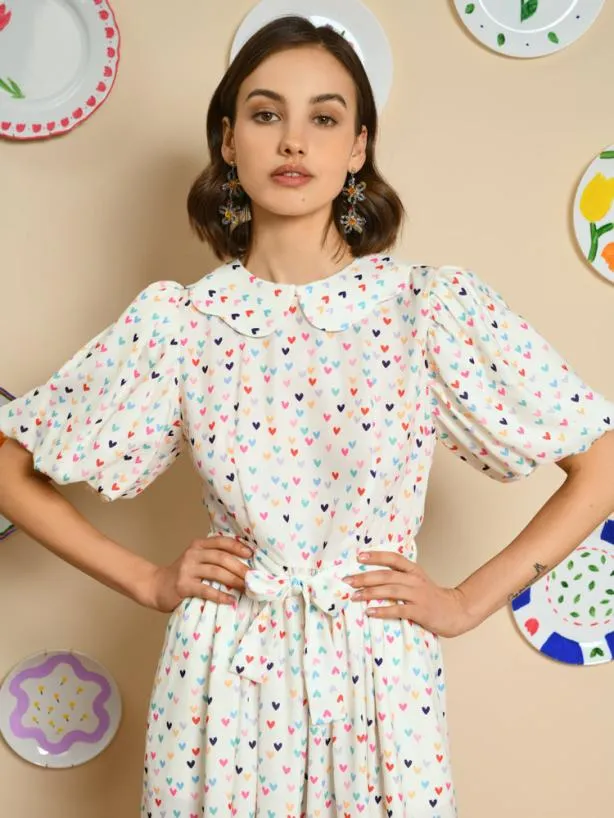 Sister Jane Dresses Womenswear Rainbow Hearts Midi Dress Snow White