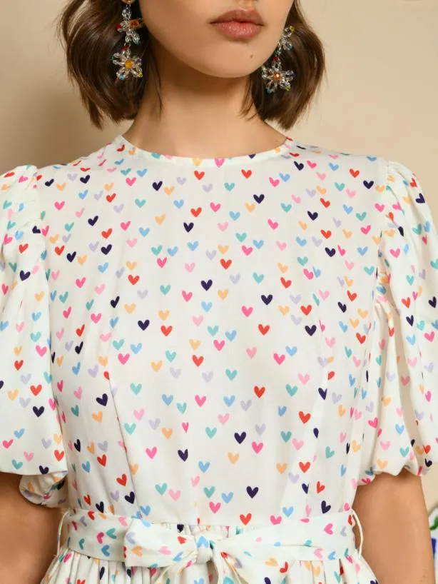 Sister Jane Dresses Womenswear Rainbow Hearts Midi Dress Snow White