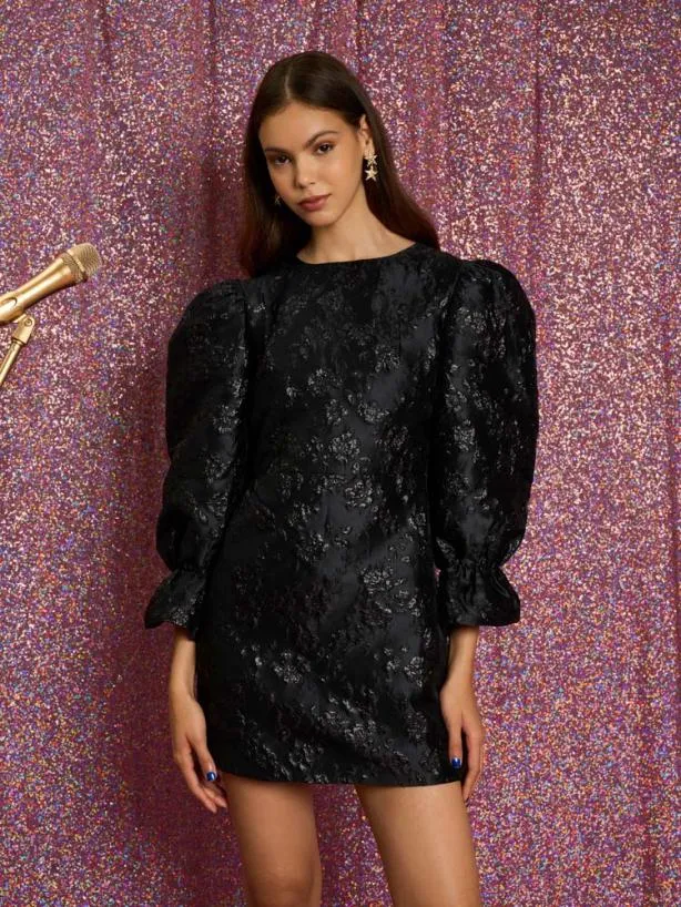 Sister Jane Dresses Womenswear Tribute Jacquard Mini Dress Deep Black