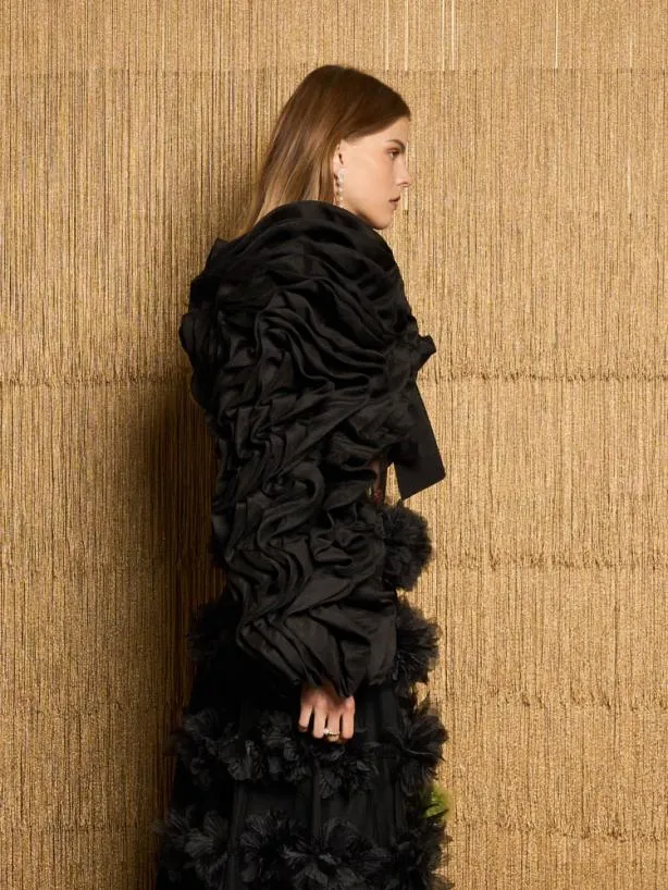Sister Jane Jackets Womenswear DREAM Donna Ruffle Bolero Jacket Ink Black