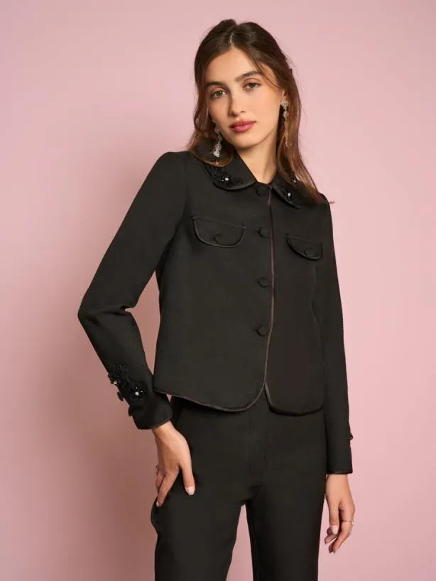 Sister Jane Jackets Womenswear Priya Embellished Jacket Black Satin