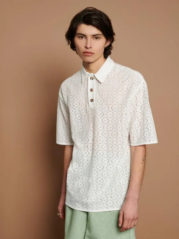 Sister Jane Shirts Menswear Neptune Lace Polo Shirt Ivory Cream