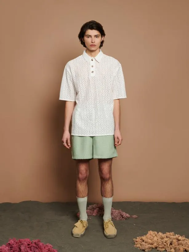 Sister Jane Shirts Menswear Neptune Lace Polo Shirt Ivory Cream