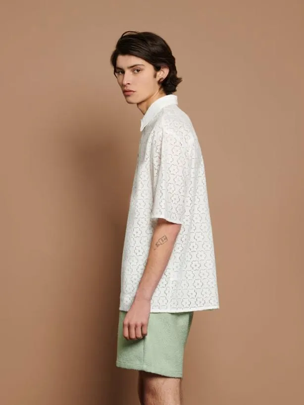 Sister Jane Shirts Menswear Neptune Lace Polo Shirt Ivory Cream