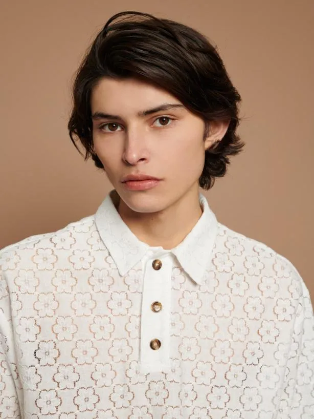 Sister Jane Shirts Menswear Neptune Lace Polo Shirt Ivory Cream