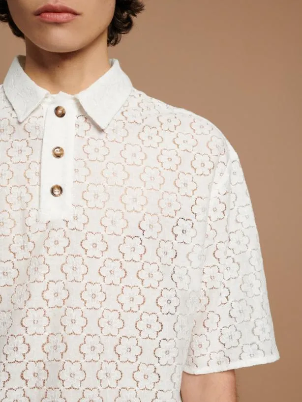Sister Jane Shirts Menswear Neptune Lace Polo Shirt Ivory Cream
