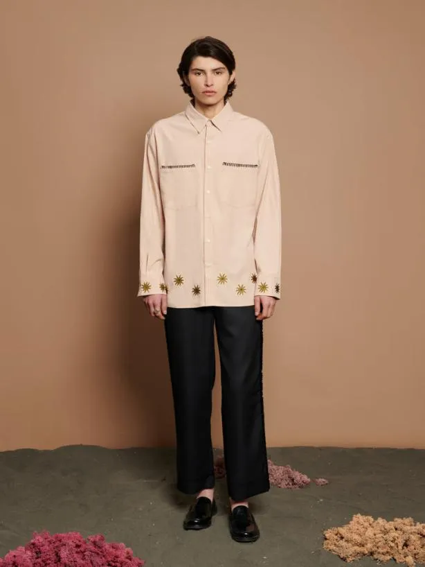 Sister Jane Shirts Menswear Reuben Embroidered Shirt Nude