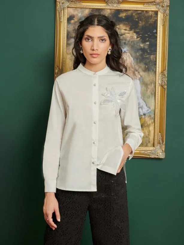 Sister Jane Tops Womenswear DREAM Cezanne Applique Shirt Pearled White