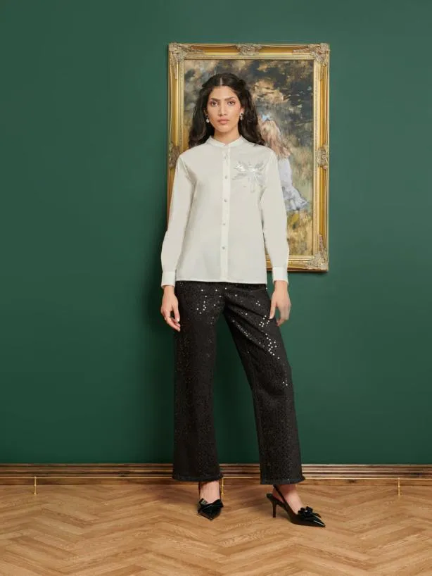 Sister Jane Tops Womenswear DREAM Cezanne Applique Shirt Pearled White