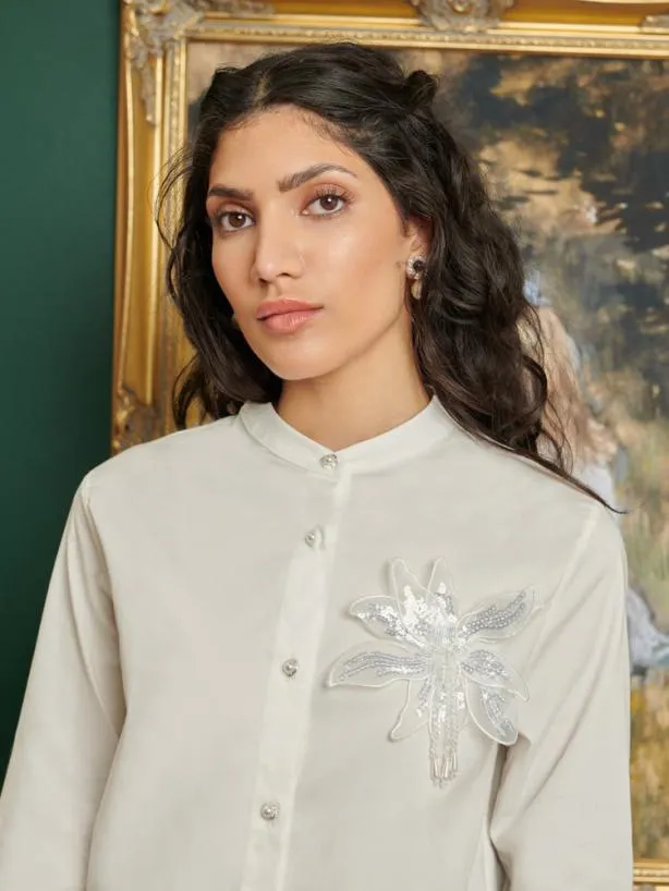 Sister Jane Tops Womenswear DREAM Cezanne Applique Shirt Pearled White