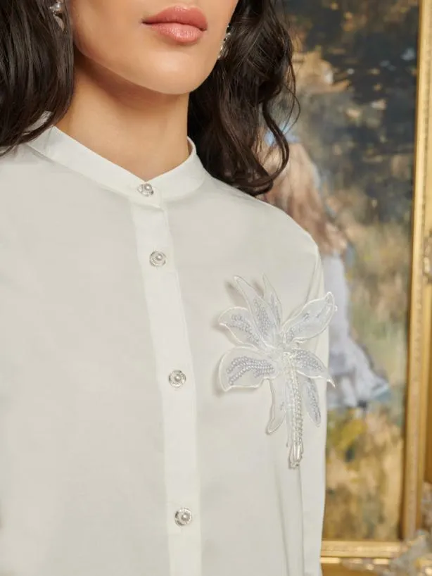 Sister Jane Tops Womenswear DREAM Cezanne Applique Shirt Pearled White