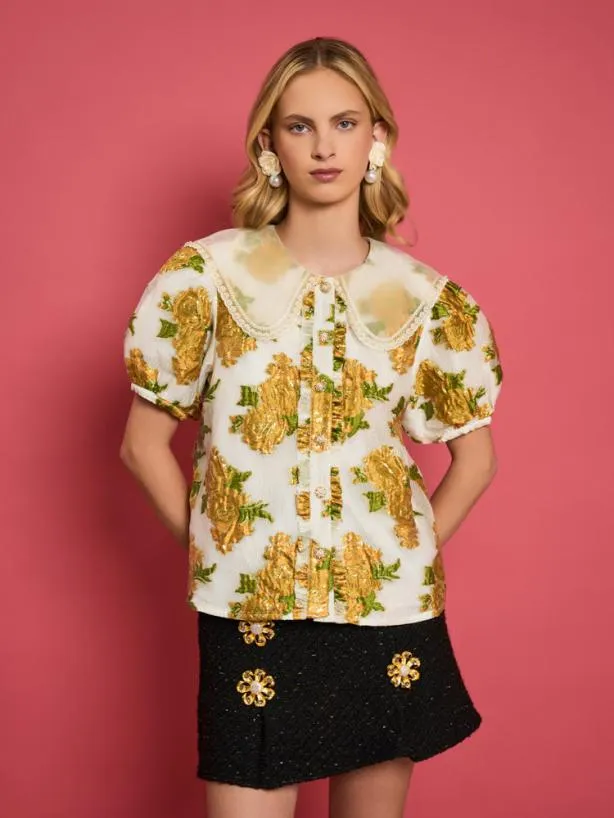 Sister Jane Tops Womenswear DREAM Golden Jacquard Blouse Pearl Ivory