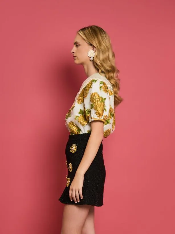 Sister Jane Tops Womenswear DREAM Golden Jacquard Blouse Pearl Ivory