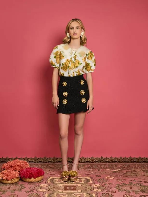 Sister Jane Tops Womenswear DREAM Golden Jacquard Blouse Pearl Ivory