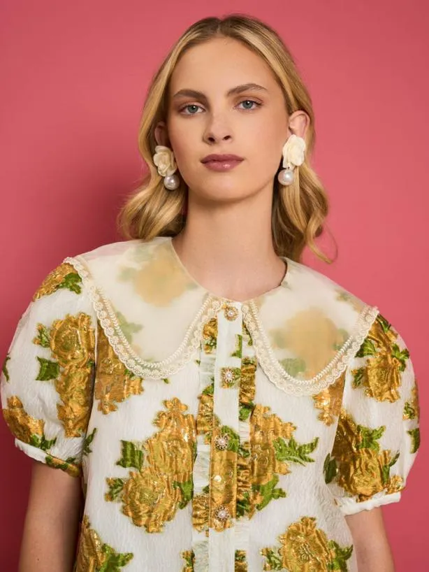 Sister Jane Tops Womenswear DREAM Golden Jacquard Blouse Pearl Ivory