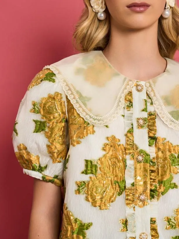 Sister Jane Tops Womenswear DREAM Golden Jacquard Blouse Pearl Ivory
