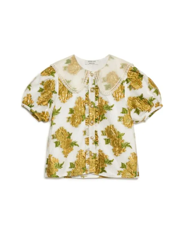 Sister Jane Tops Womenswear DREAM Golden Jacquard Blouse Pearl Ivory