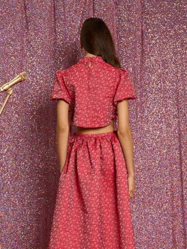 Sister Jane Tops Womenswear Flower Power Jacquard Crop Top Ruby Red