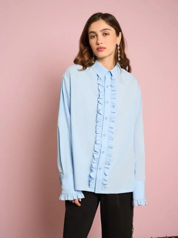 Sister Jane Tops Womenswear Freddie Ruffle Shirt Halogen Blue