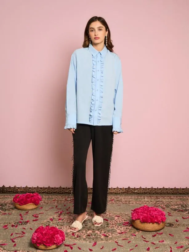 Sister Jane Tops Womenswear Freddie Ruffle Shirt Halogen Blue