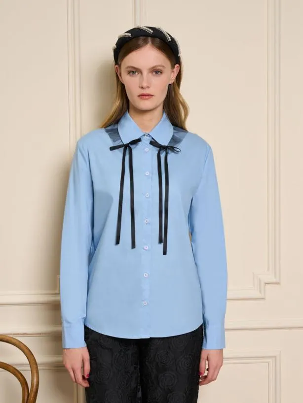 Sister Jane Tops Womenswear Glace Tulle Bow Shirt Baby Blue