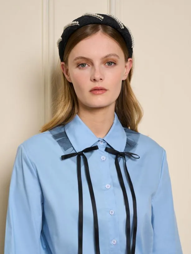 Sister Jane Tops Womenswear Glace Tulle Bow Shirt Baby Blue
