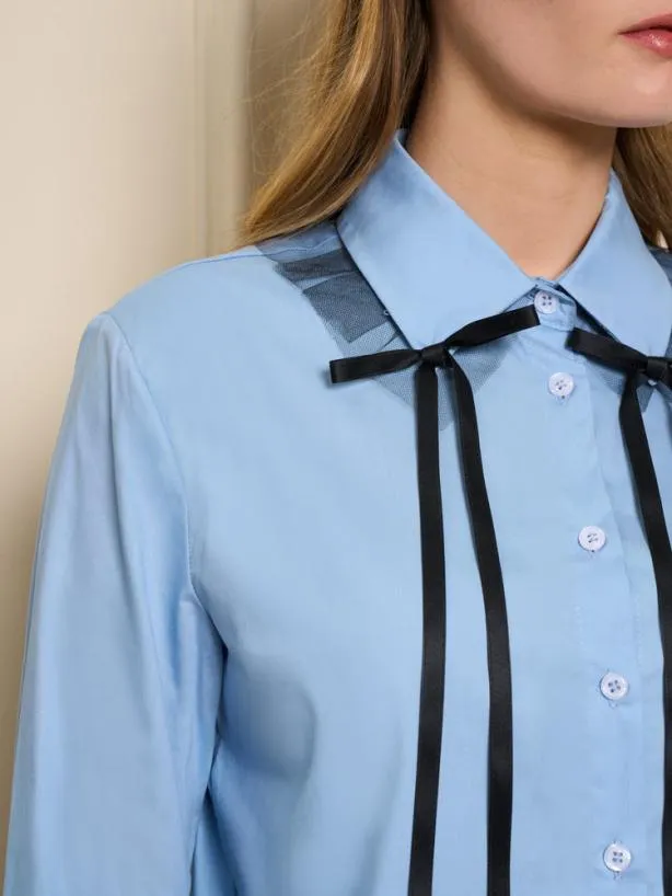 Sister Jane Tops Womenswear Glace Tulle Bow Shirt Baby Blue