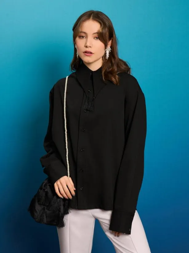 Sister Jane Tops Womenswear Tetra Tassel Shirt Black Ink