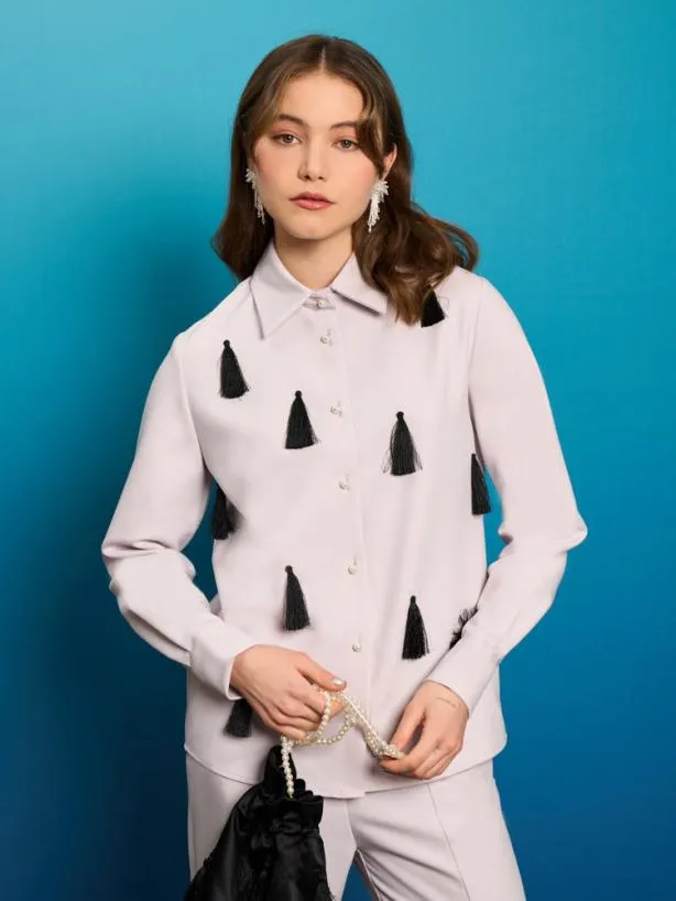 Sister Jane Tops Womenswear Tetra Tassel Shirt Pastel Lilac
