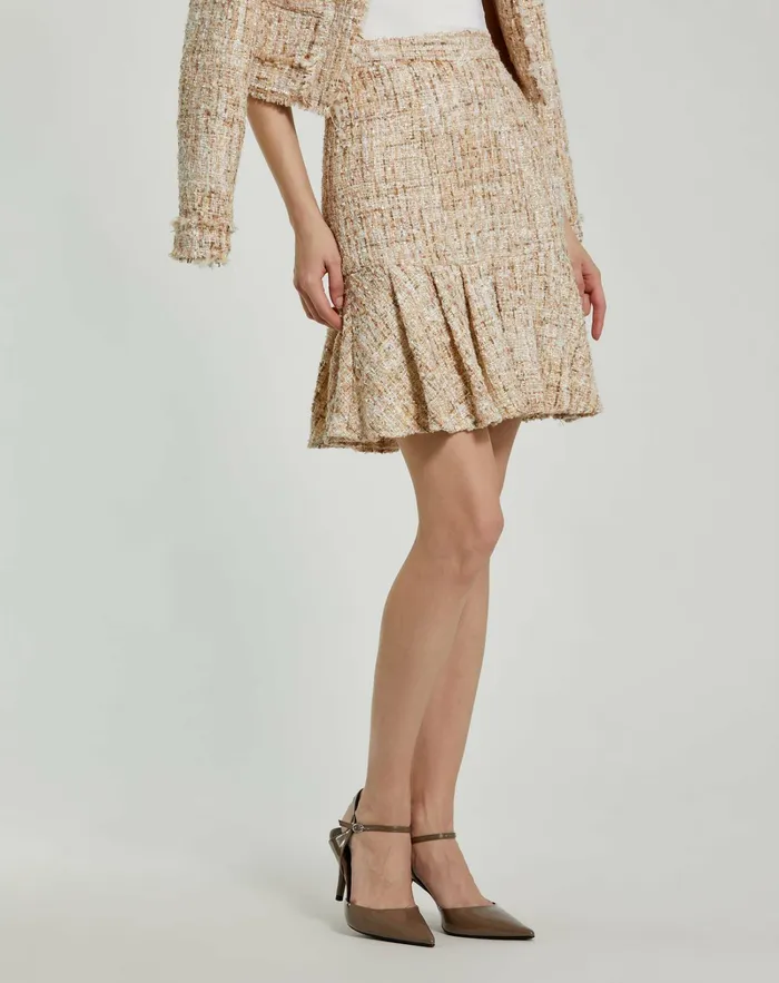 Skirts Mac Duggal Women High Waist Box Pleat Boucle Mini Skirt Blush
