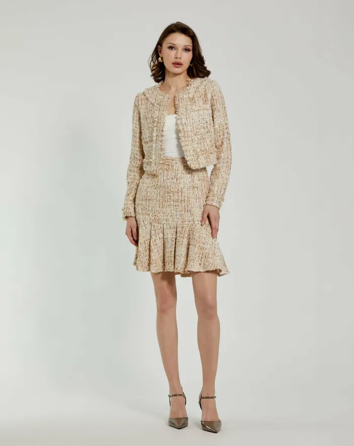 Skirts Mac Duggal Women High Waist Box Pleat Boucle Mini Skirt Blush