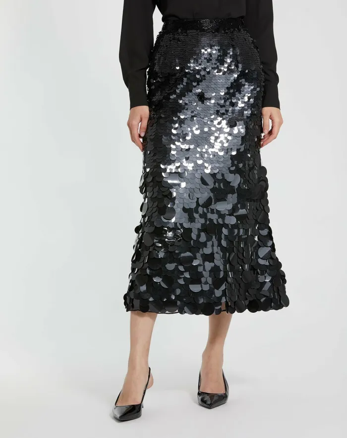 Skirts Mac Duggal Women Paillette Sequin Midi Skirt Black