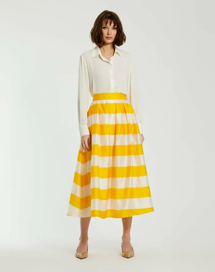 Skirts Striped Organza High Waisted Midi Skirt 8211 FINAL SALE Sunshine 8211 Mac Duggal Women