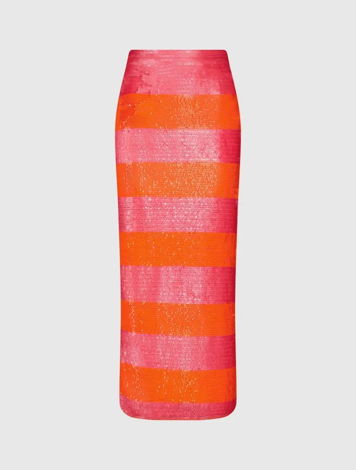 Skirts Women Mac Duggal Classic Sequin Striped Midi Pencil Skirt 8211 FINAL SALE Hot Pink Multi