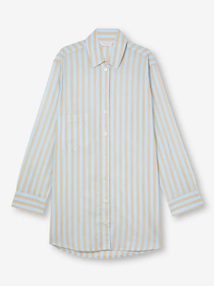 Sleep Shirts Women Derek Rose Nightshirt Amalfi 20 Cotton Batiste Blue