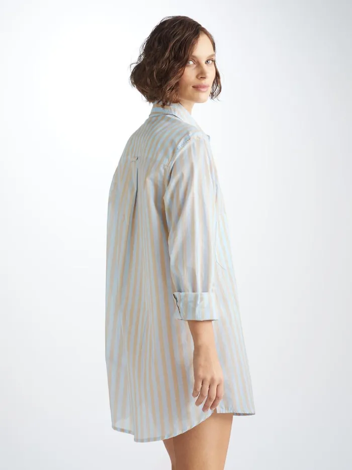 Sleep Shirts Women Derek Rose Nightshirt Amalfi 20 Cotton Batiste Blue