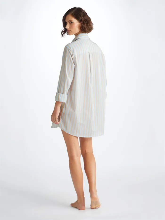 Sleep Shirts Women Derek Rose Nightshirt Amalfi 20 Cotton Batiste Blue