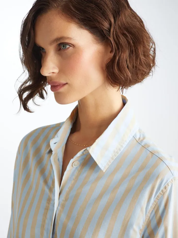 Sleep Shirts Women Derek Rose Nightshirt Amalfi 20 Cotton Batiste Blue