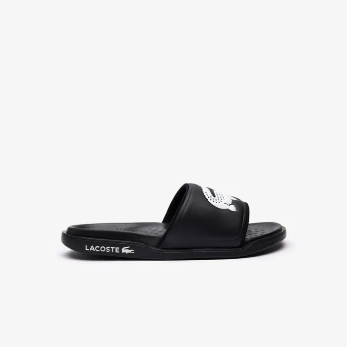 Slides Men Lacoste Men039s Croco Dualiste Logo Strap Slides Blackwhite 312